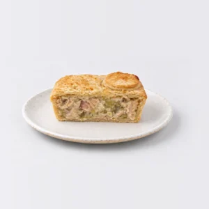 Chicken & Leek Pie, cut in half