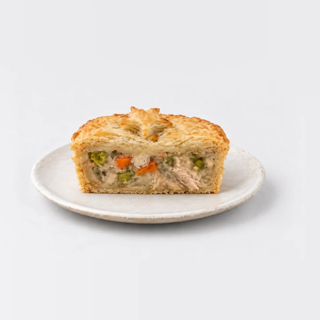 Chicken and Vegetable Pie, cut in half