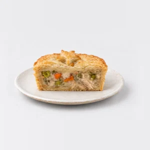 Chicken and Vegetable Pie, cut in half