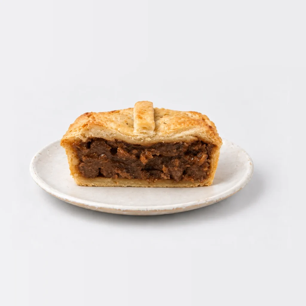 Beef Burgundy Pie, cut in half