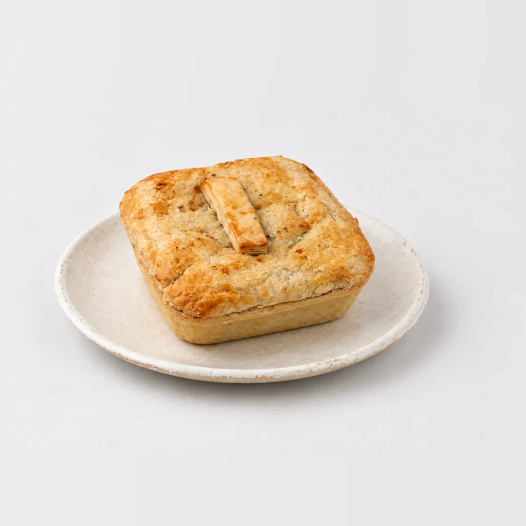Beef Burgundy Pie, whole on a plate