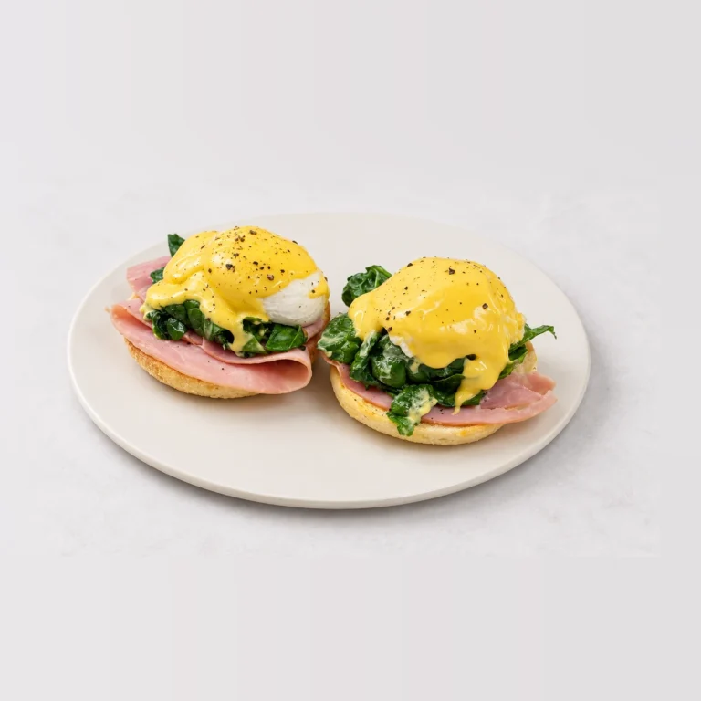 Eggs Benedict, whole on a plate