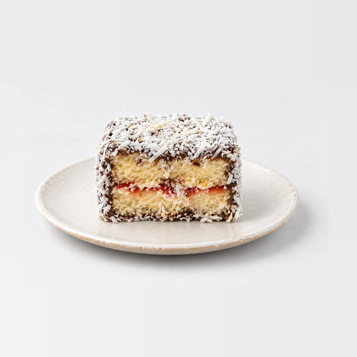 Lamington, cut in half