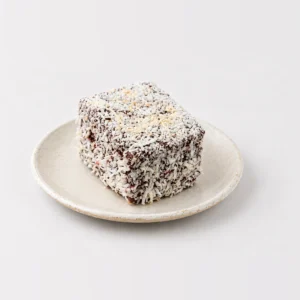 Lamington, whole on a plate