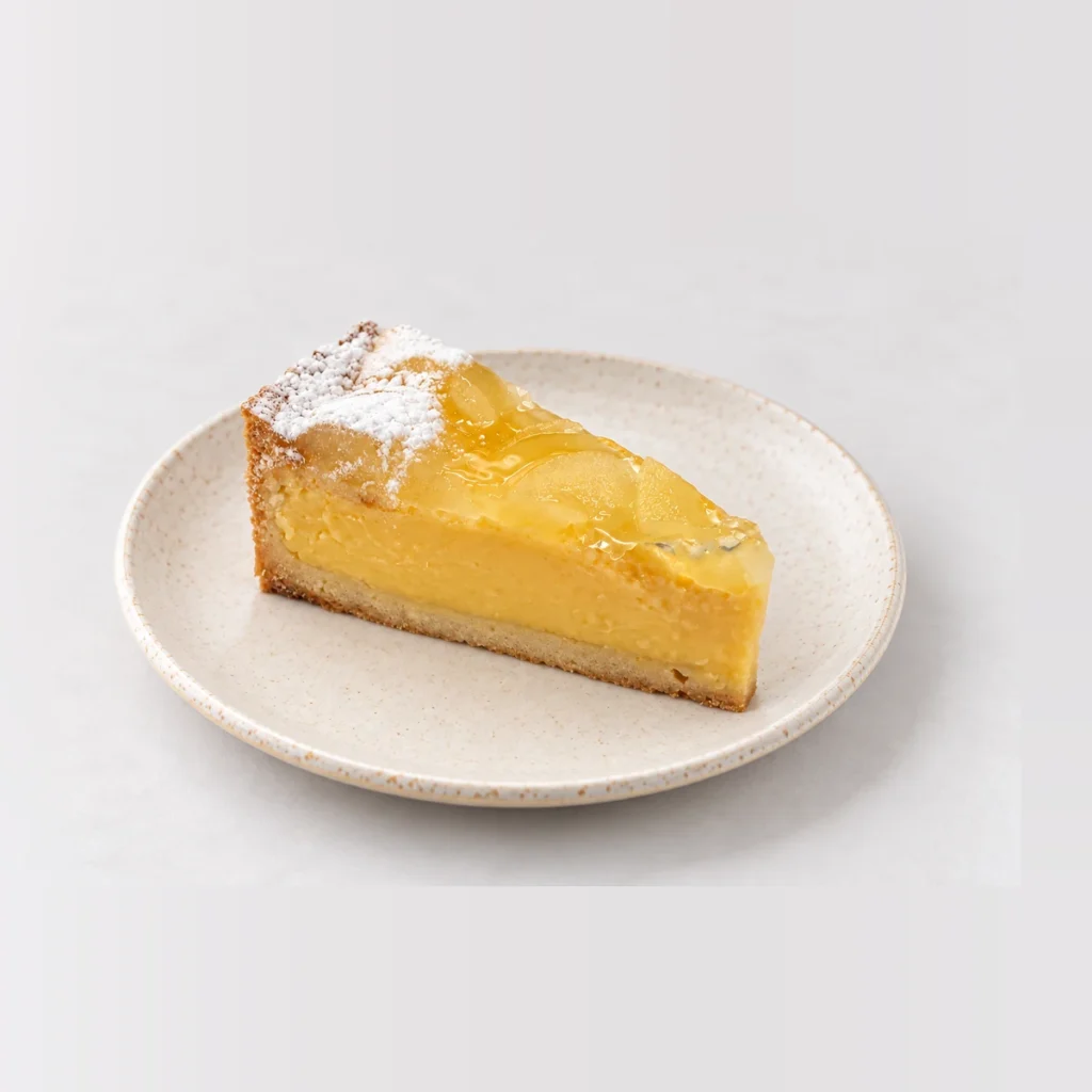 Lemon Tart Slice, whole on a plate