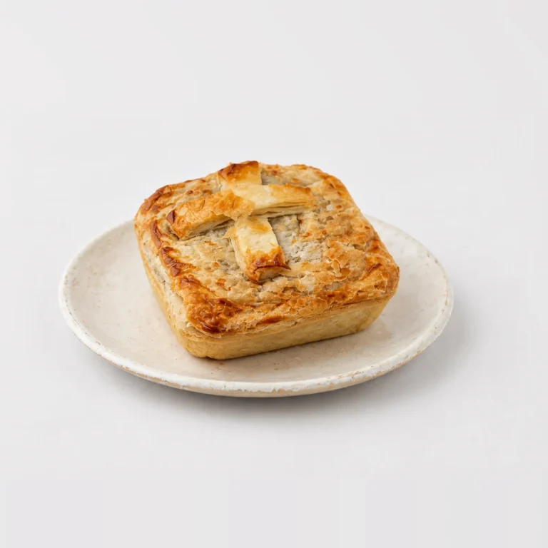 Pepper Steak Pie, whole on a plate