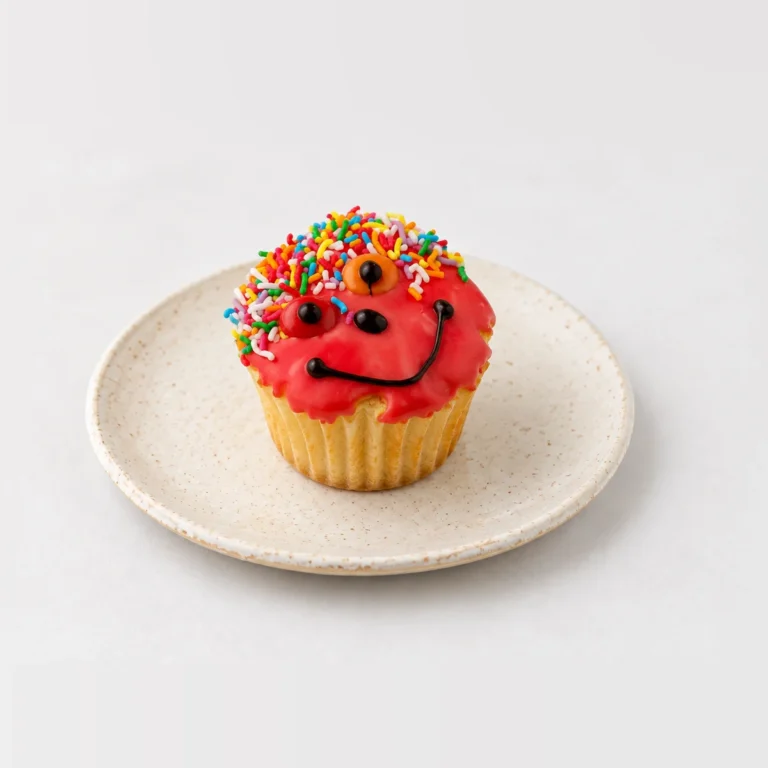 Smiley Cupcake, whole on a plate