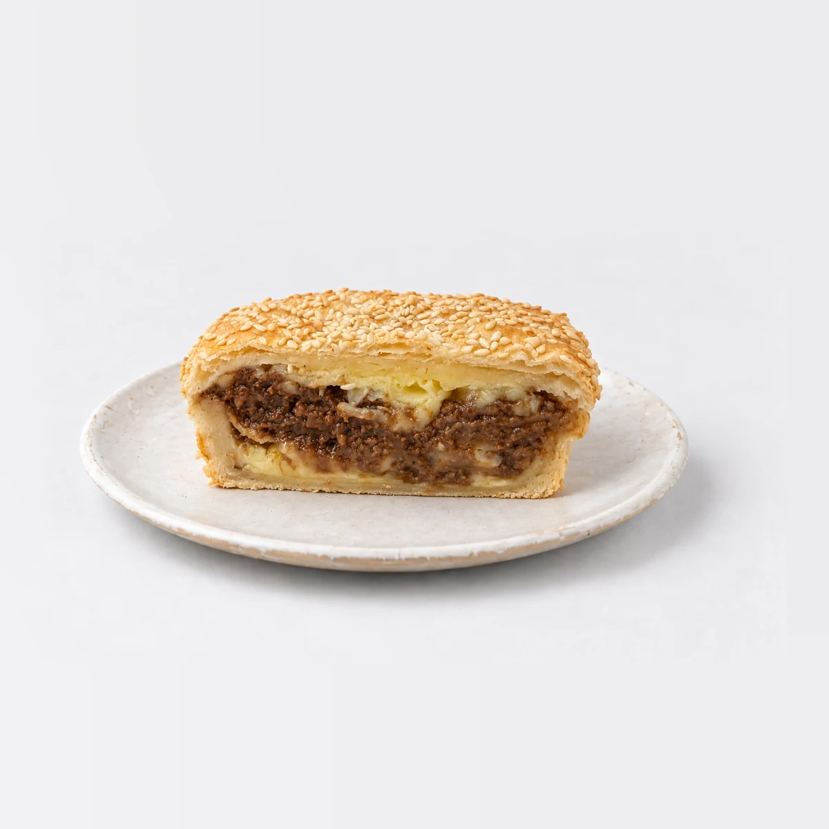 Steak and Cheese Pie, cut in half
