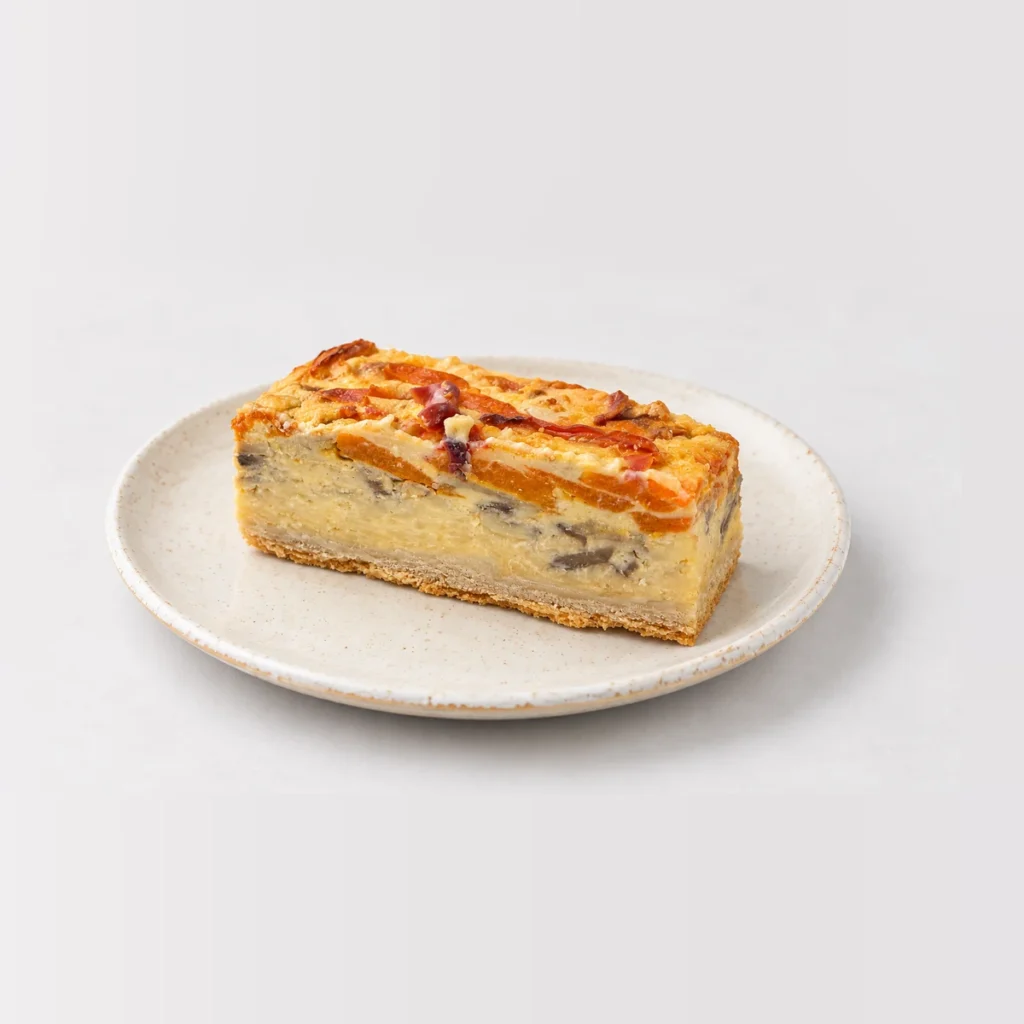 Vegetarian Quiche, whole on a plate