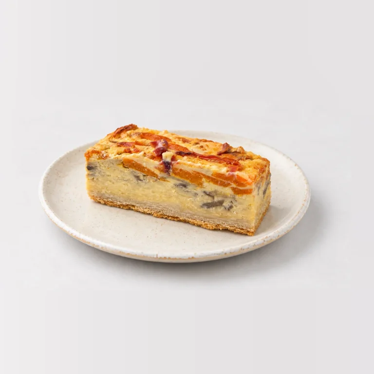Vegetarian Quiche, whole on a plate