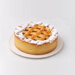 Apple and Rhubarb Tart, whole on a plate