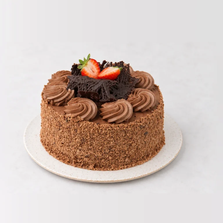 Chocolate Mousse Sponge, whole on a plate