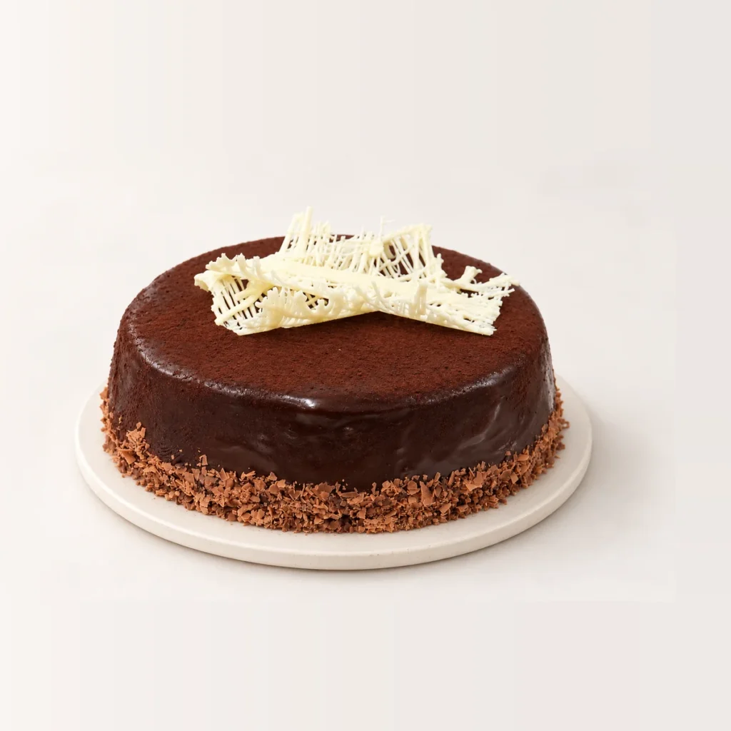Mississippi Mud Cake, whole on a plate