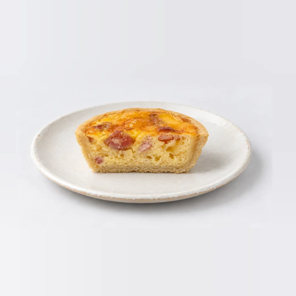 Party Egg, Bacon & Cheese Quiche (Large - 40pc), cut in half