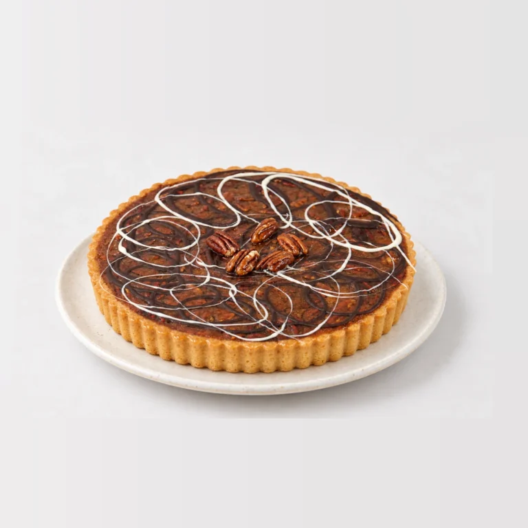 Pecan Tart, whole on a plate