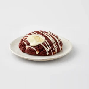 Red Velvet Cookie, whole on a plate