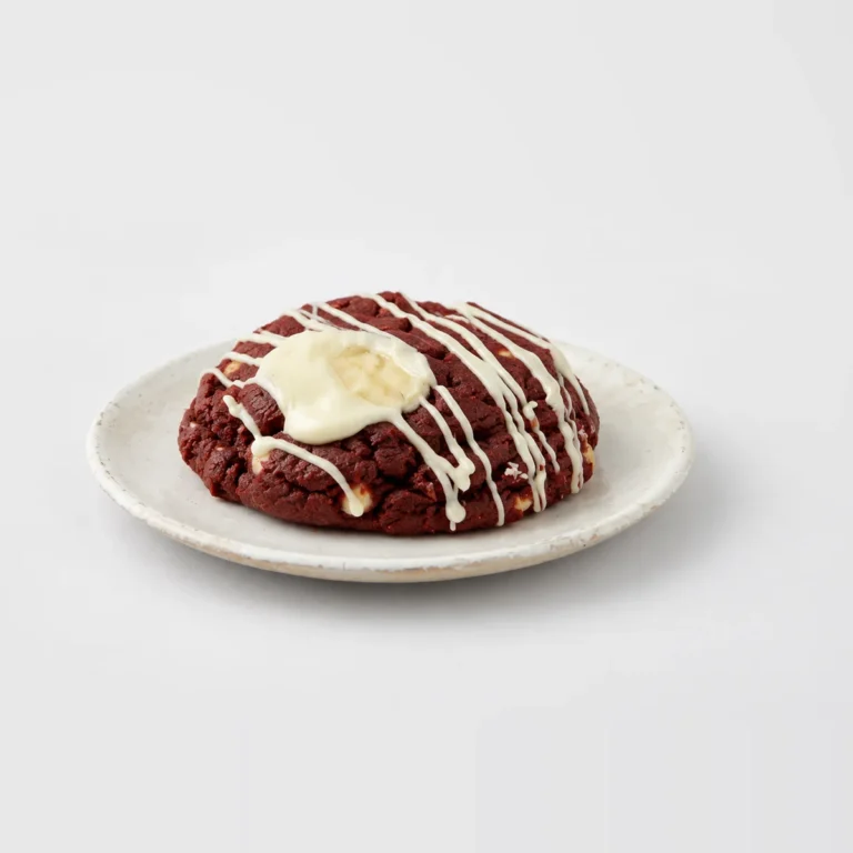 Red Velvet Cookie, whole on a plate