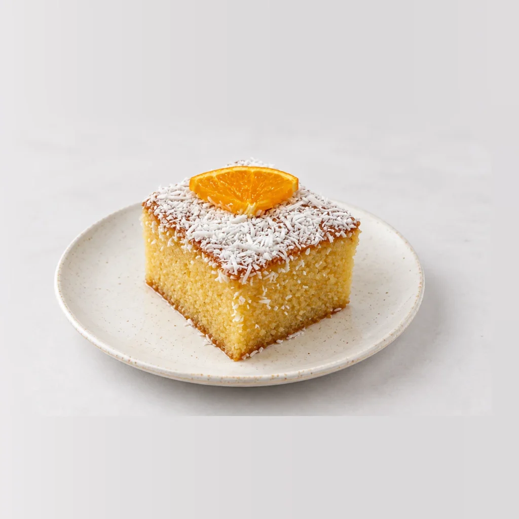 Semolina Cake Slice, whole on a plate