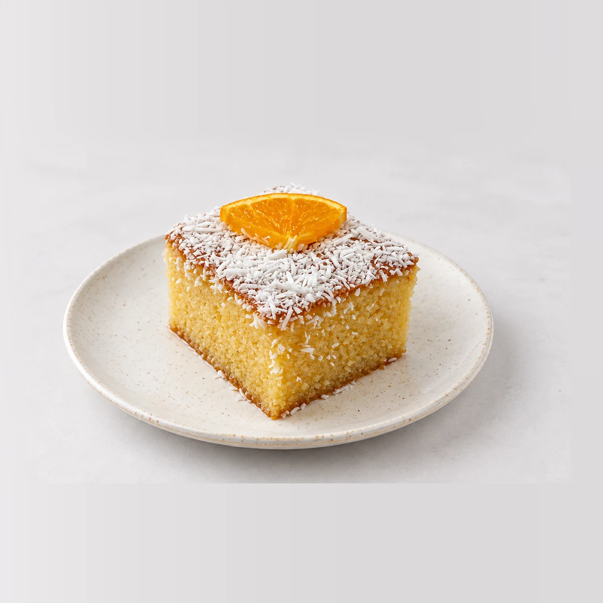 Semolina Cake Slice, whole on a plate