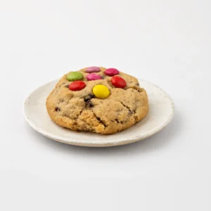 Smartie Cookie, whole on a plate