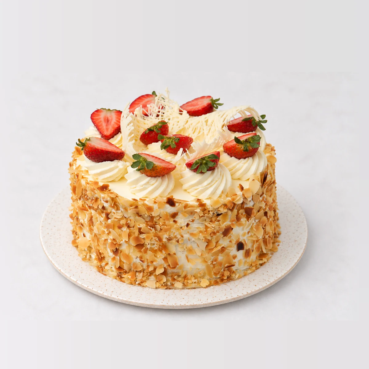 Strawberry Sponge, whole on a plate
