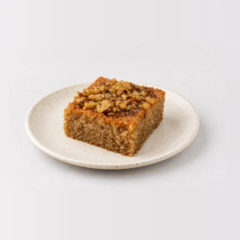 Walnut Cake Slice, whole on a plate
