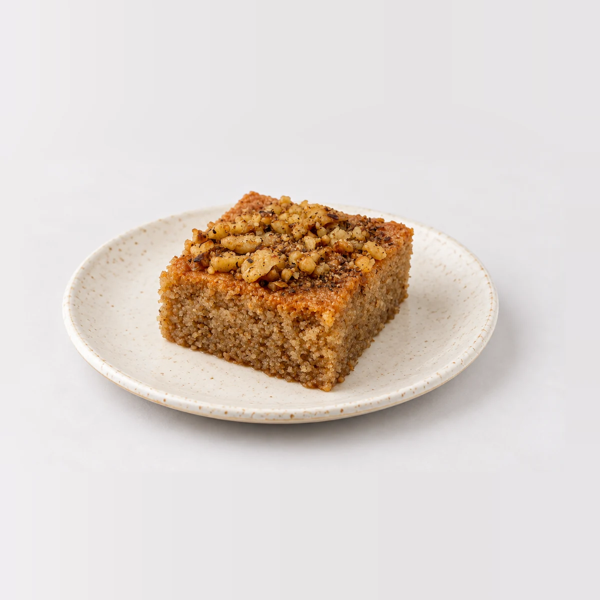 Walnut Cake Slice, whole on a plate
