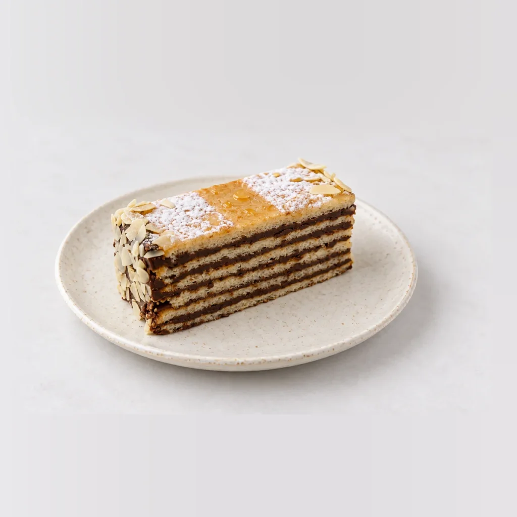 Praline Slice, whole on a plate
