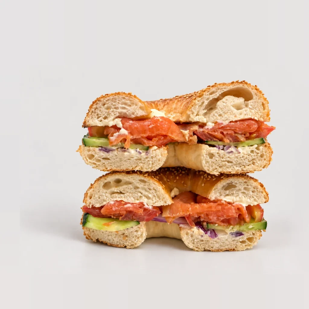 Smoked salmon bagel — Cut cross-section