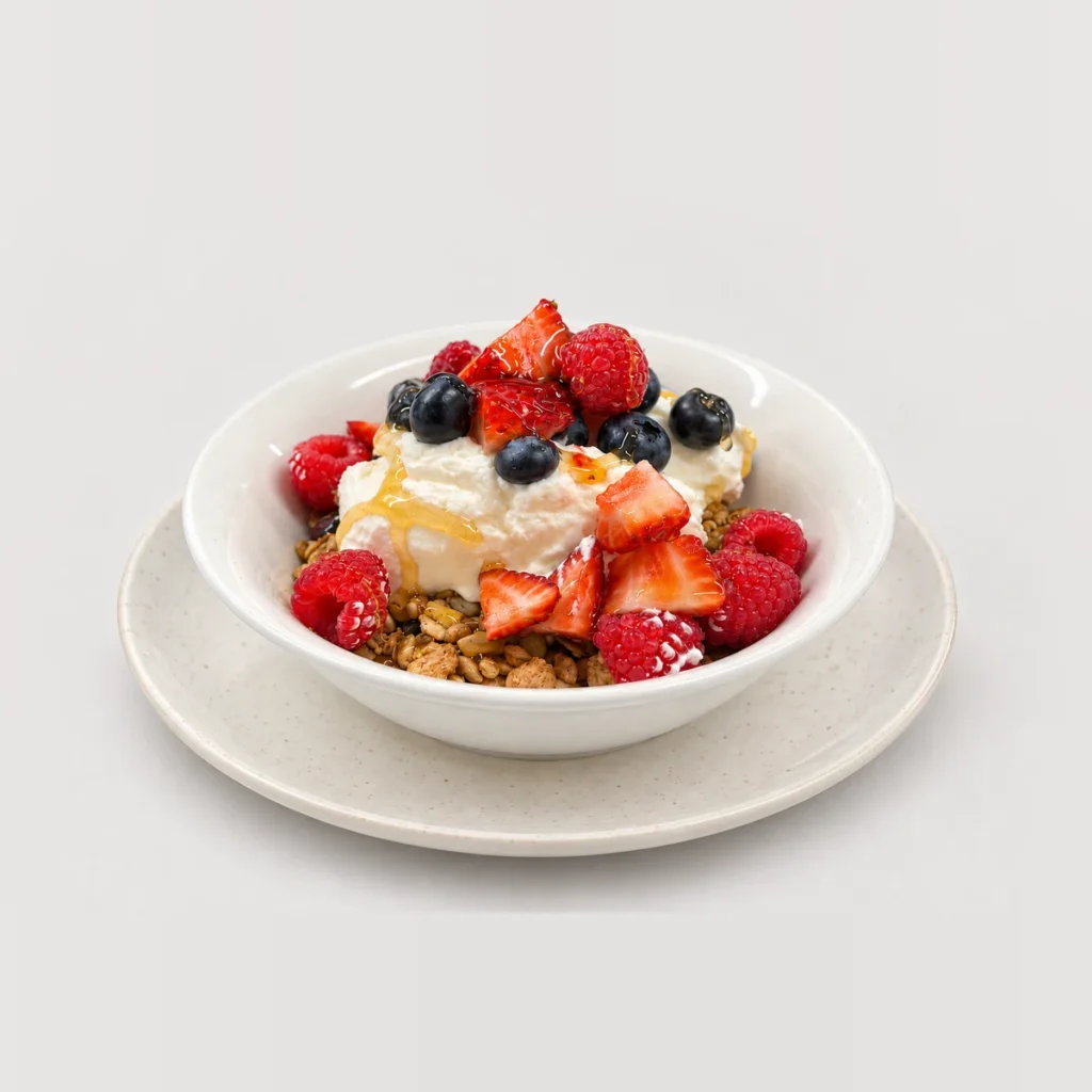 Muesli yoghurt fruit bowl — Whole / angled