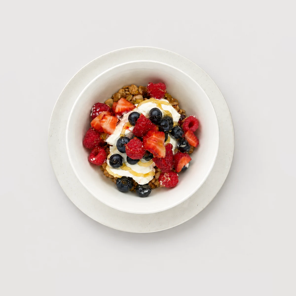 Muesli yoghurt fruit bowl — Top-down